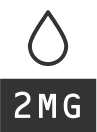 Droplet icon above the text '2MG'