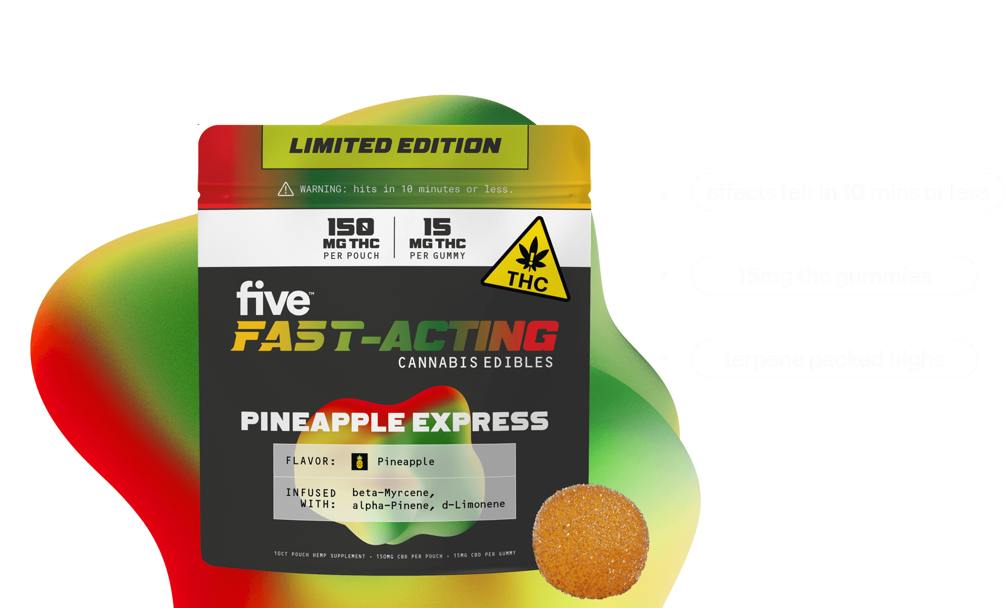 A pack of fast acting pineapple express gummies