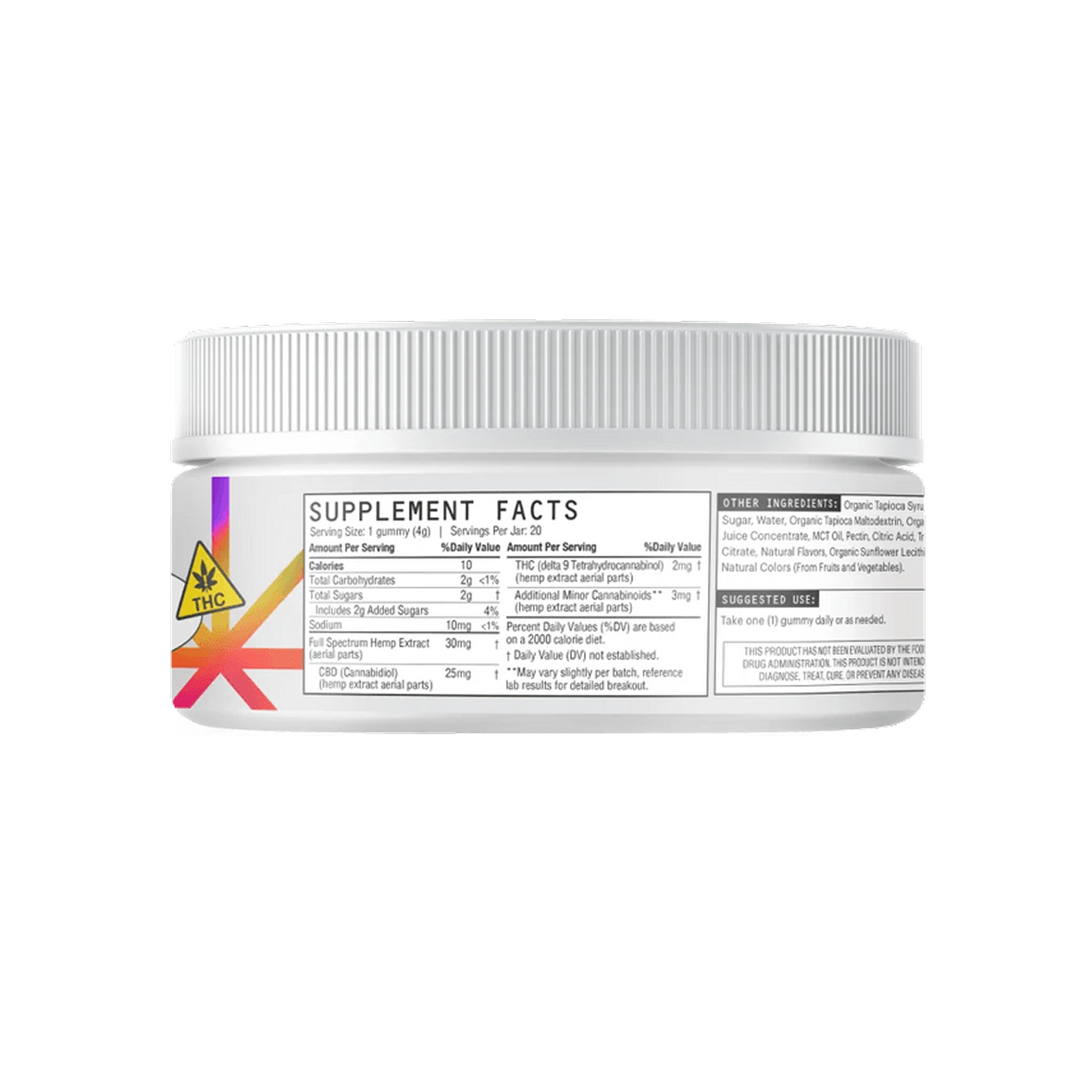 Back view of Daily Microdose Mint Choco Drops jar showing Supplement Facts label with serving size and THC and CBD amounts
